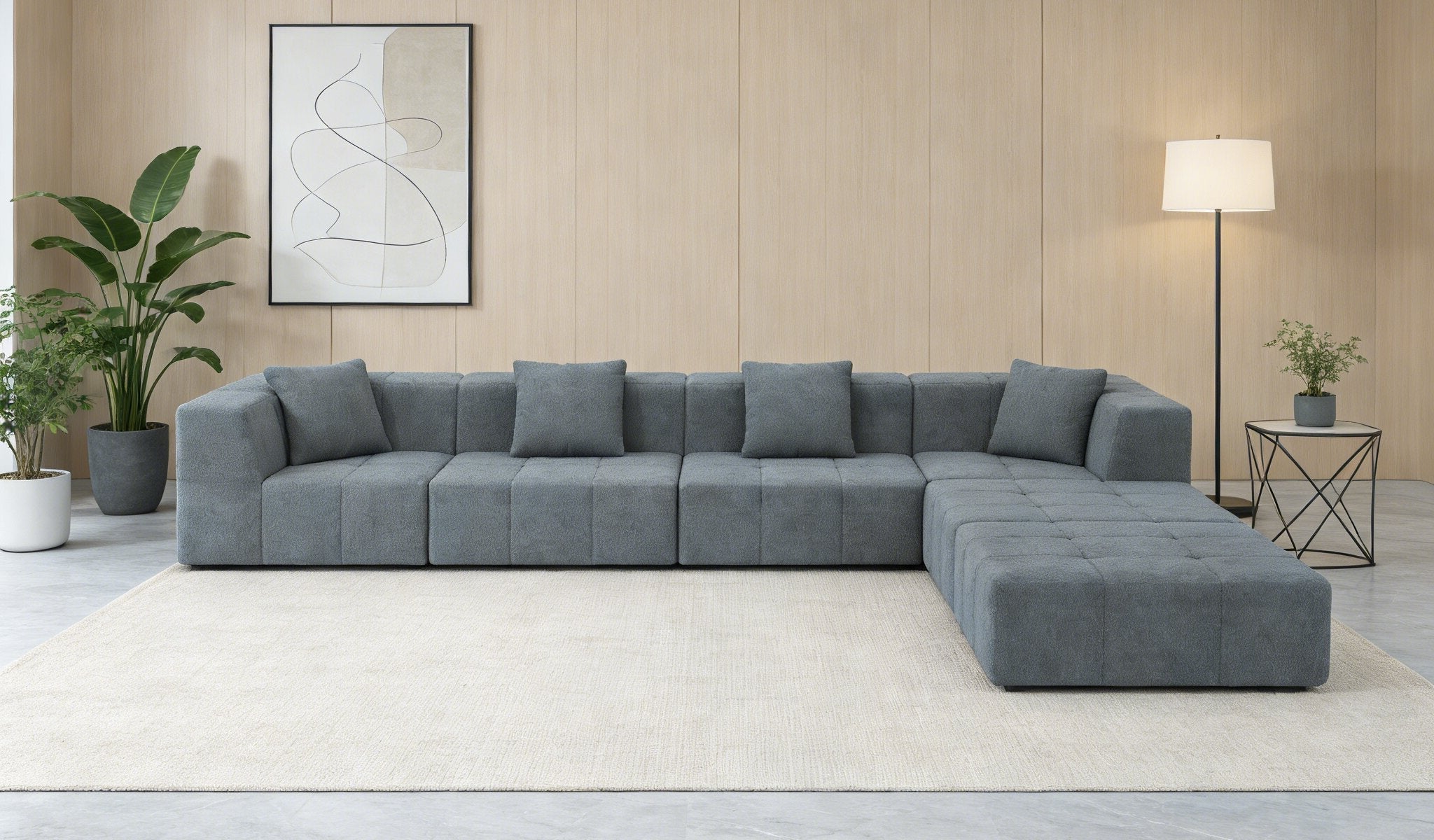 Shaped Convertible Modular Couch, 6-Seat Boneless Sectional for Living Room and Apartment, Gray