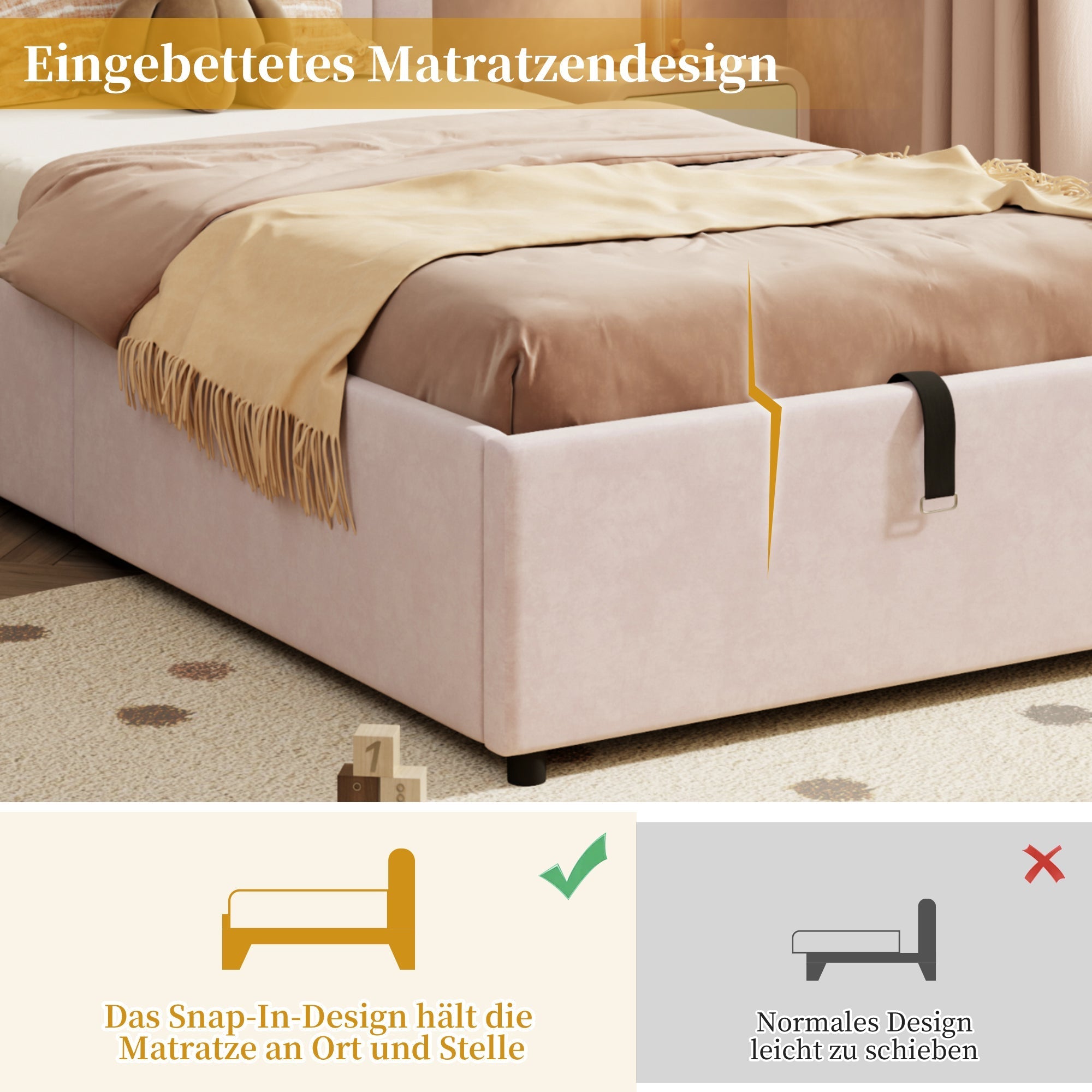 Upholstered Single Bed 90x200 with Slatted Base and Headboard, Pink Velvet