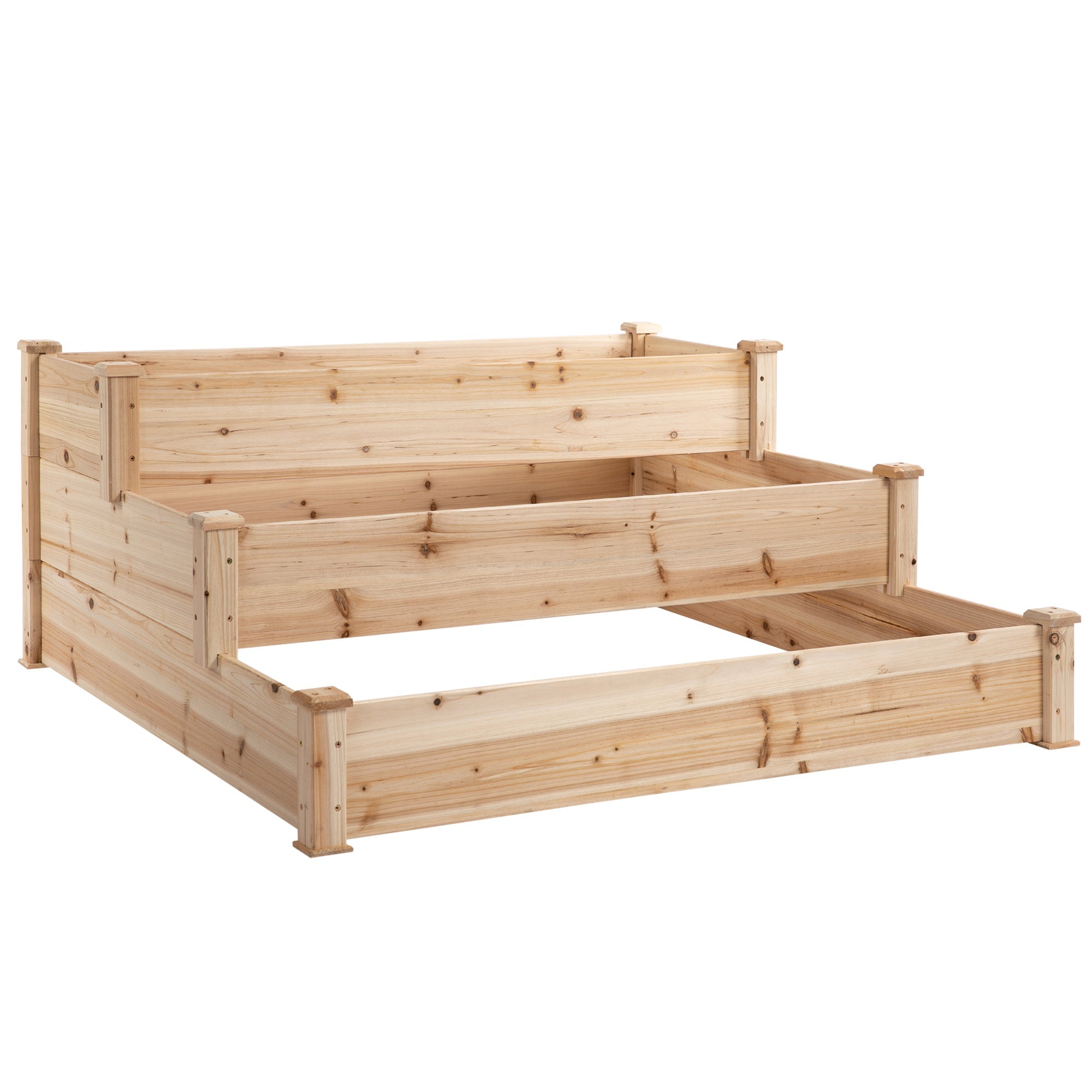 Raised Garden Bed 3-Tier Planter Flower Stand, Natural Fir Wood