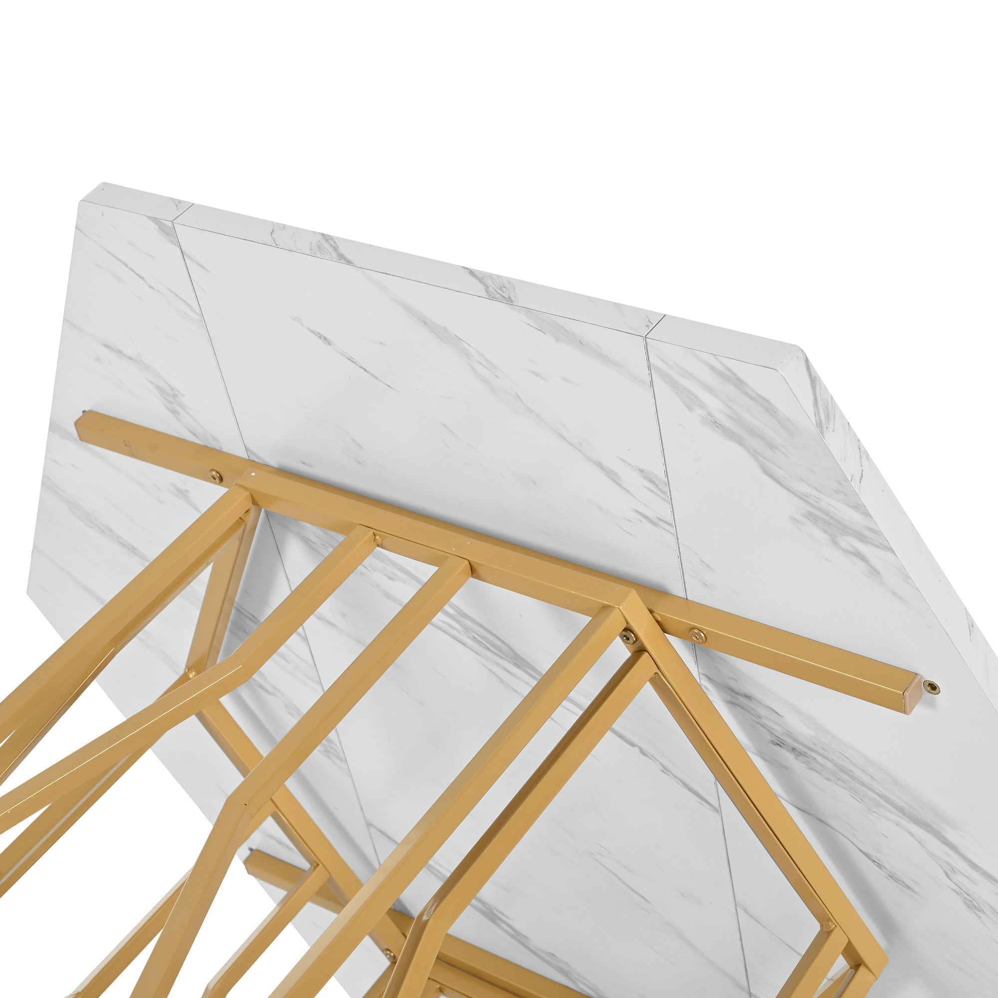 Dining Set (5-Piece) Modern Hexagonal Marble Table 4 Green Velvet Chairs Gold Legs