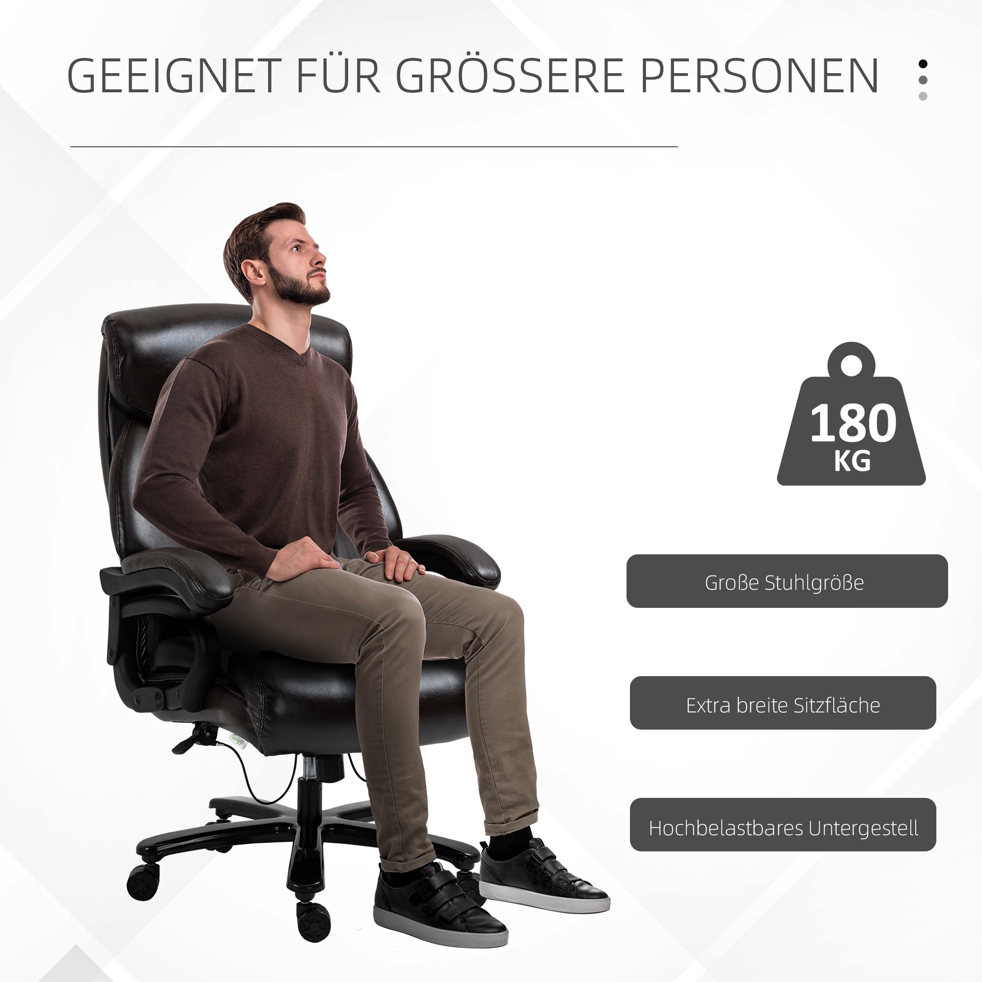 Vinsetto Office Chair, Ergonomic Height Adjustable, Thick Padding, 180 kg Capacity, Faux Leather