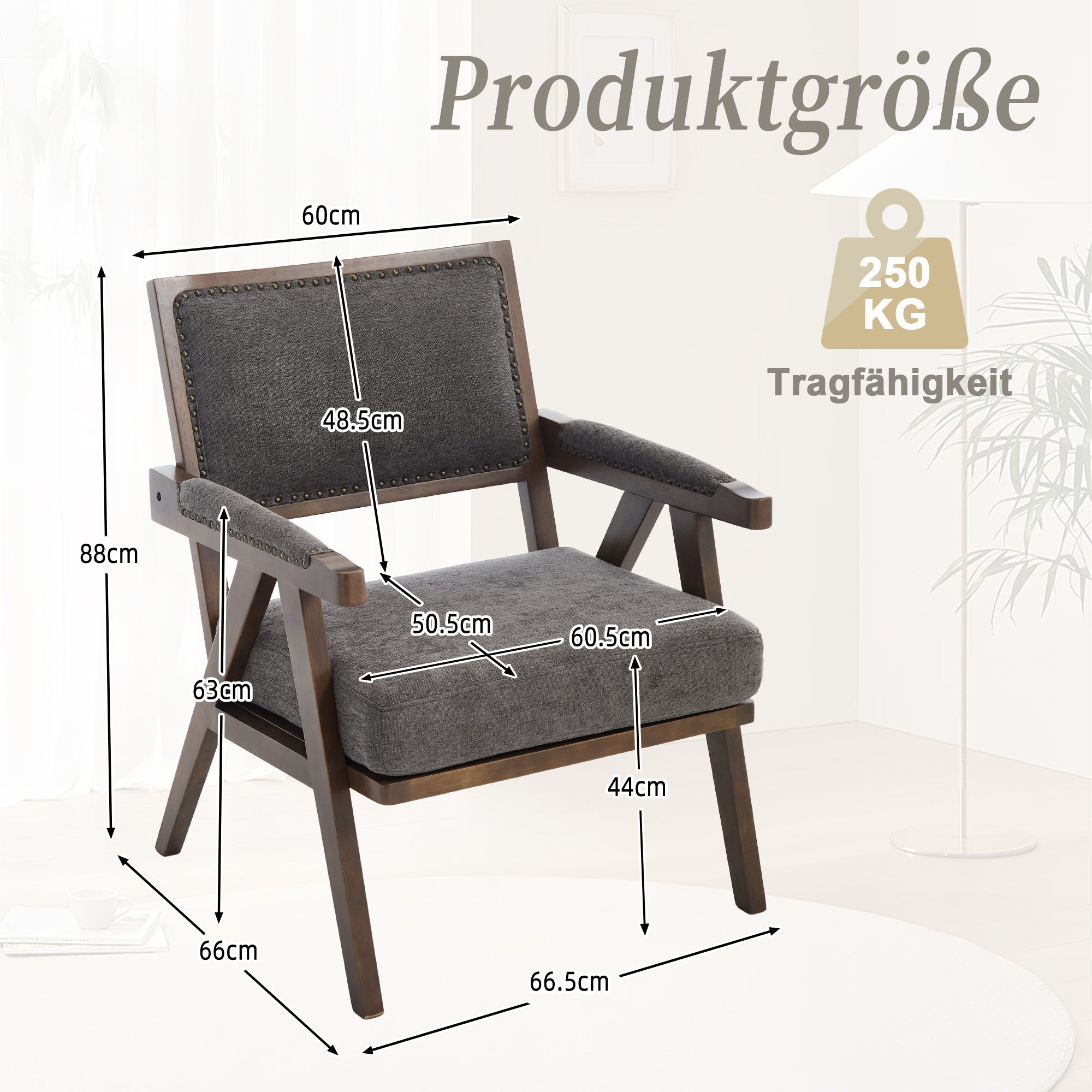 Mid-century Modern Lounge Chair, Single Armchair with Wooden Frame, Fabric