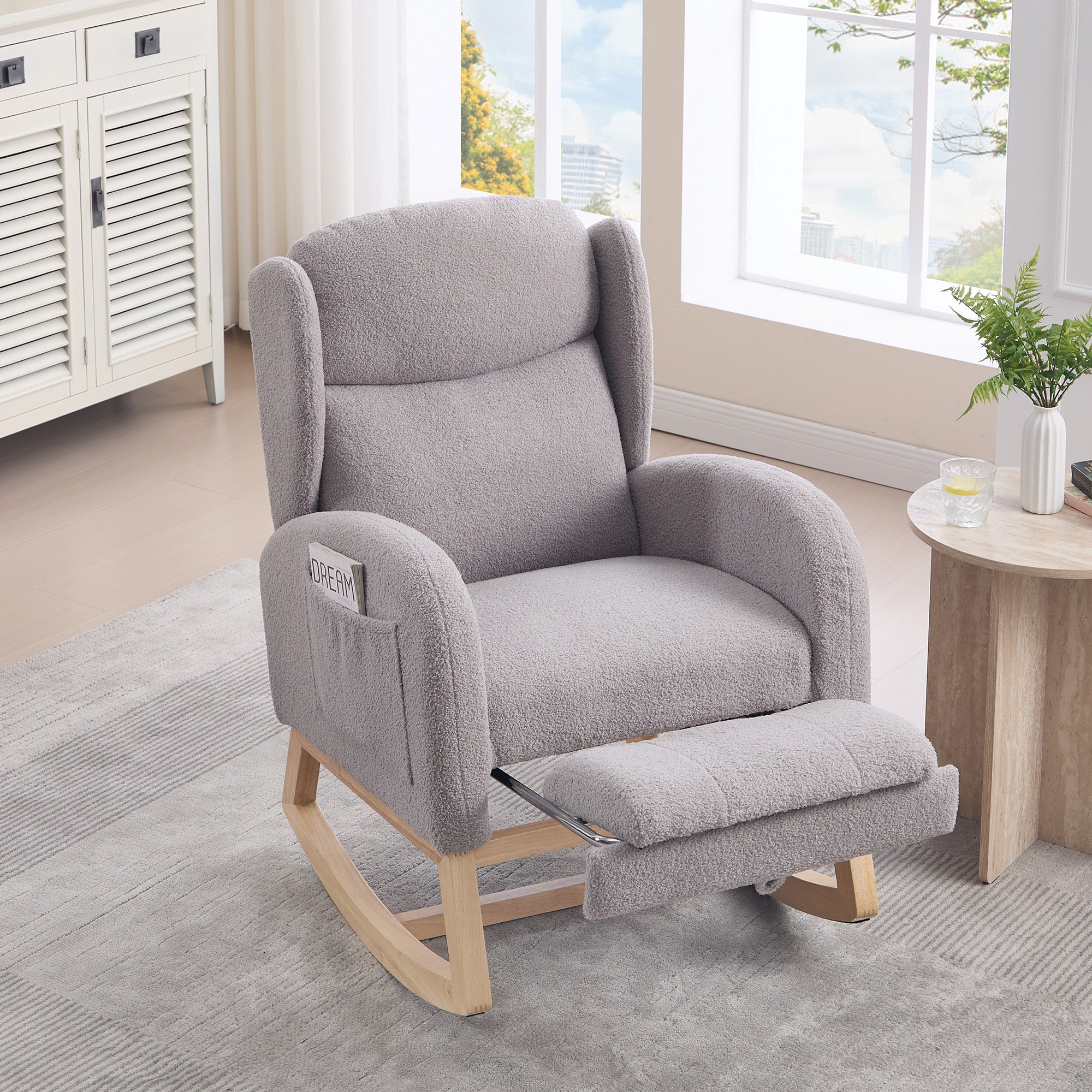049B Rocking Chair, Nursing Lounge Chair with Adjustable Footrest