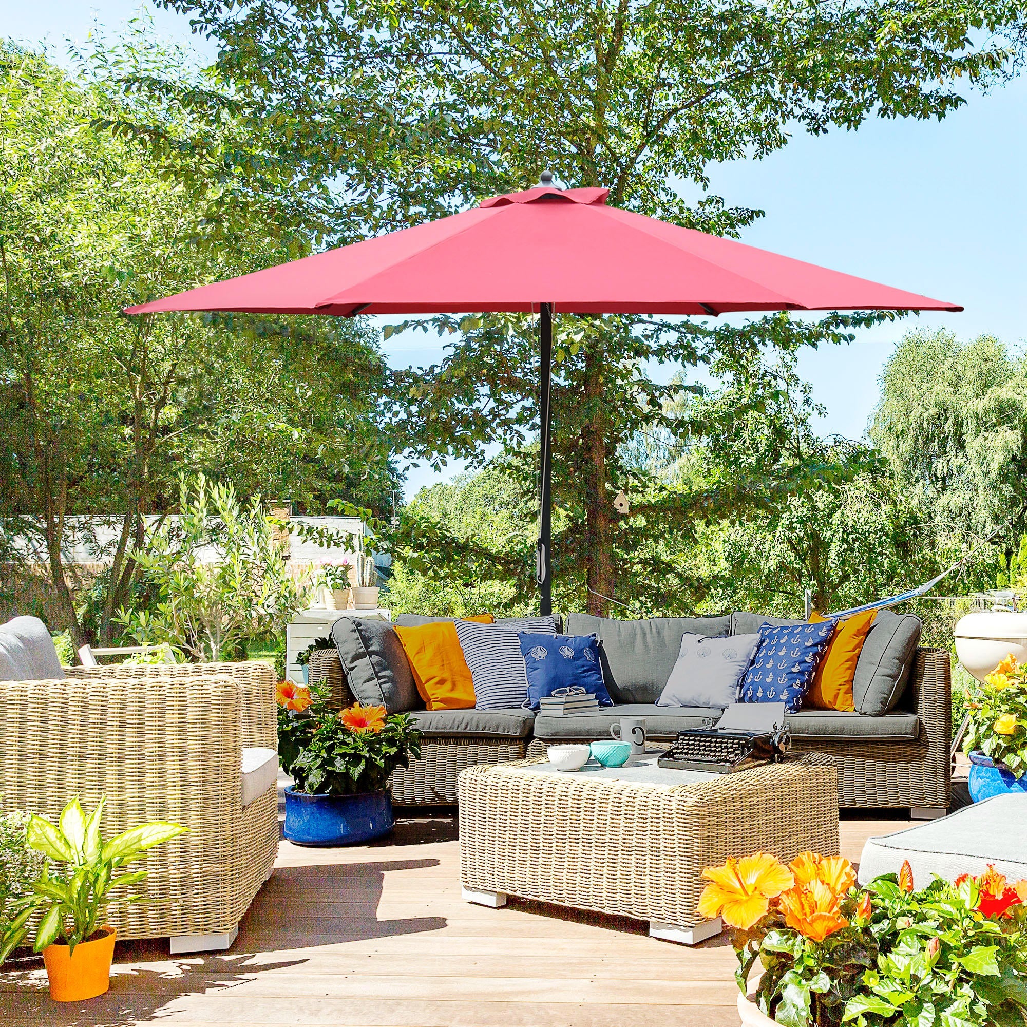2.8m Garden Parasol Umbrella Round Outdoor Sun Shade Canopy Wine Red