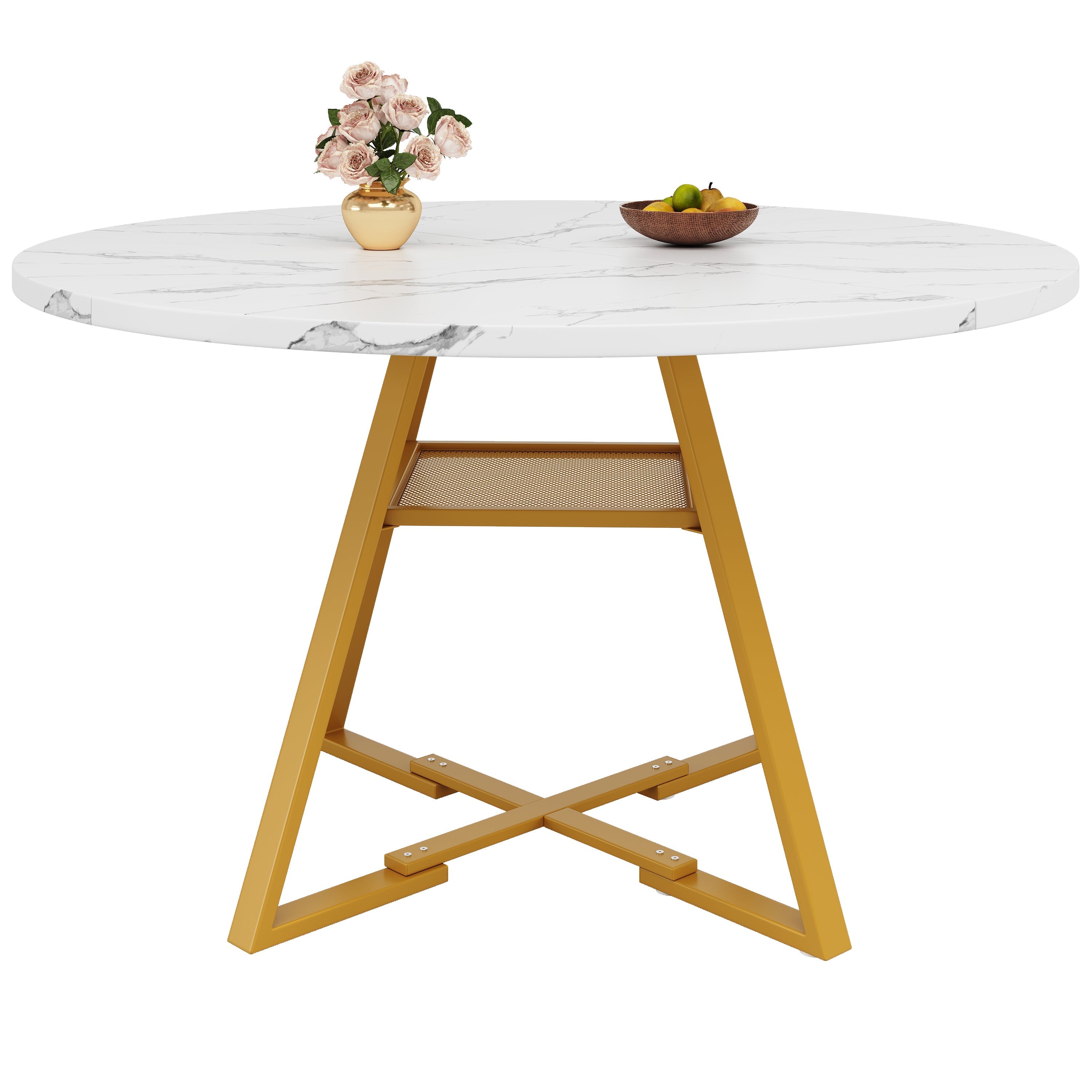 5-Piece Round Dining Table Set with 4 Chairs and Marble Pattern, Velvet Grey
