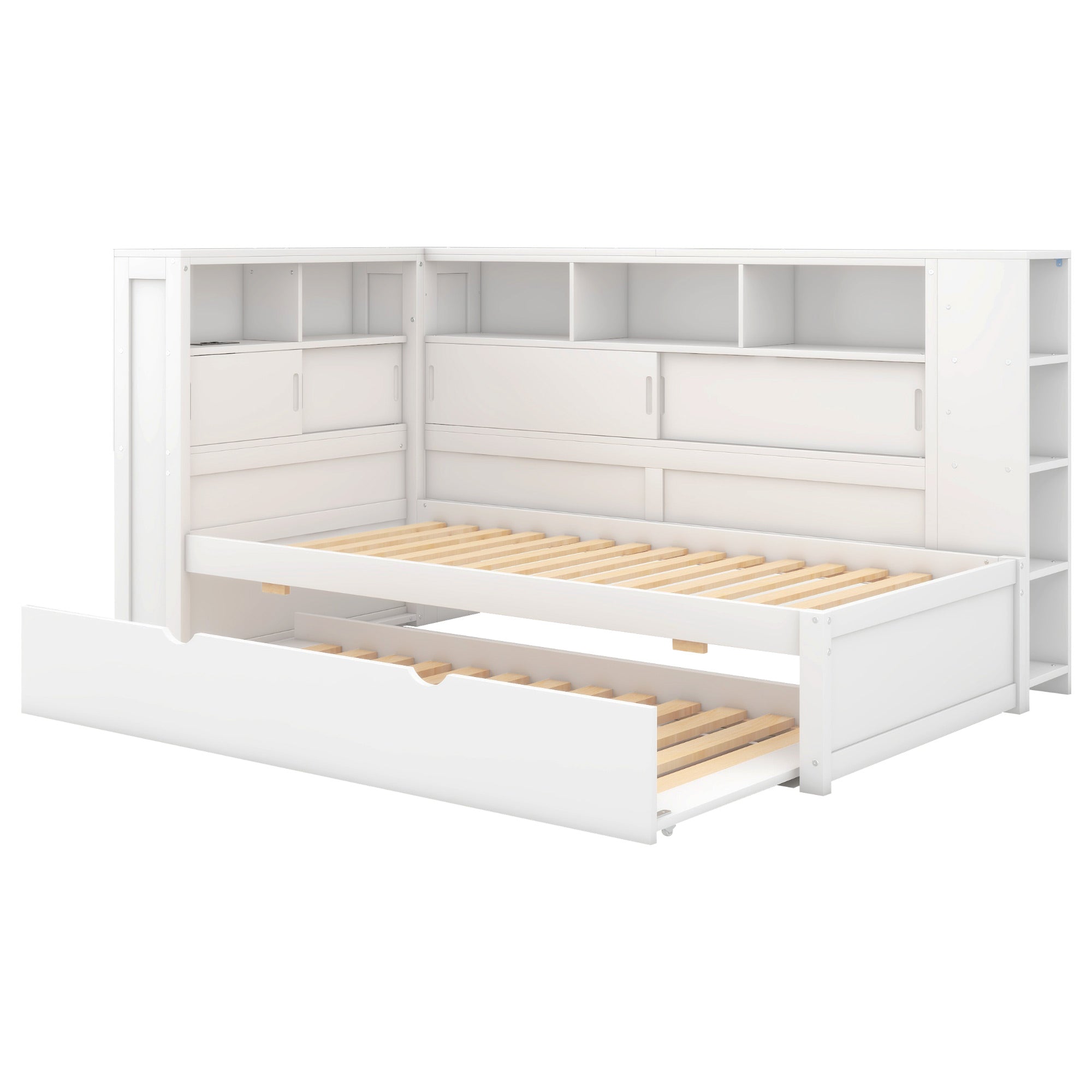 Daybed 90x200cm Pull-out Bed Storage USB - White Chipboard