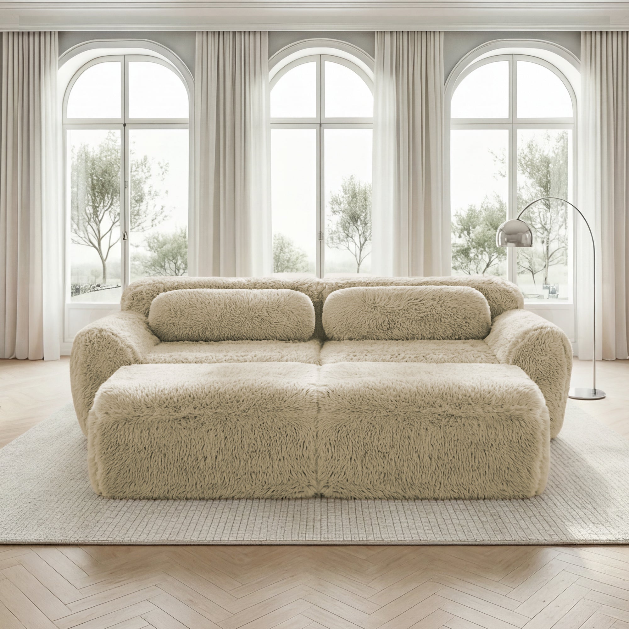Boneless Cloud Modular Sleeper Sofa with 2 Ottomans - Soft Plush Light Khaki
