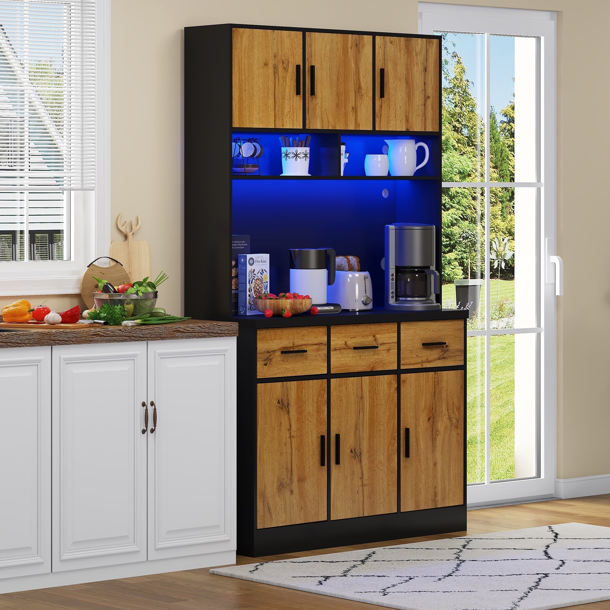 Multifunctional Buffet 100x40x180cm with LED, App Control, Drawers & Power Outlets