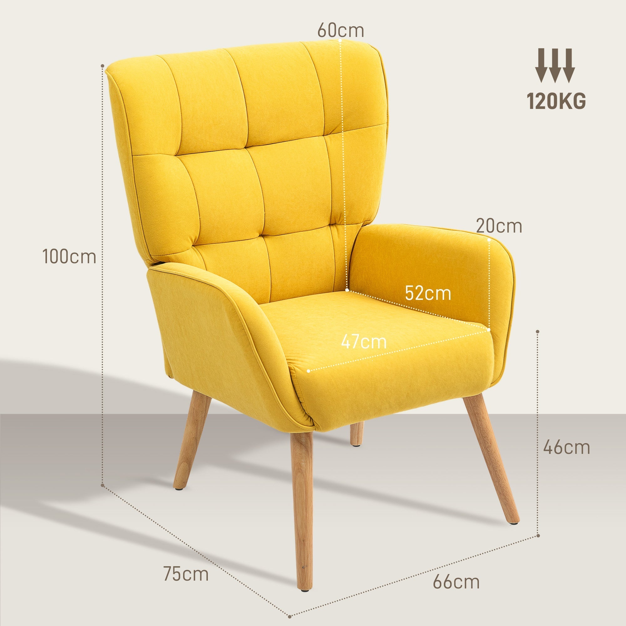 Armchair Lounge Relaxing Reading Upholstered Velvet Yellow