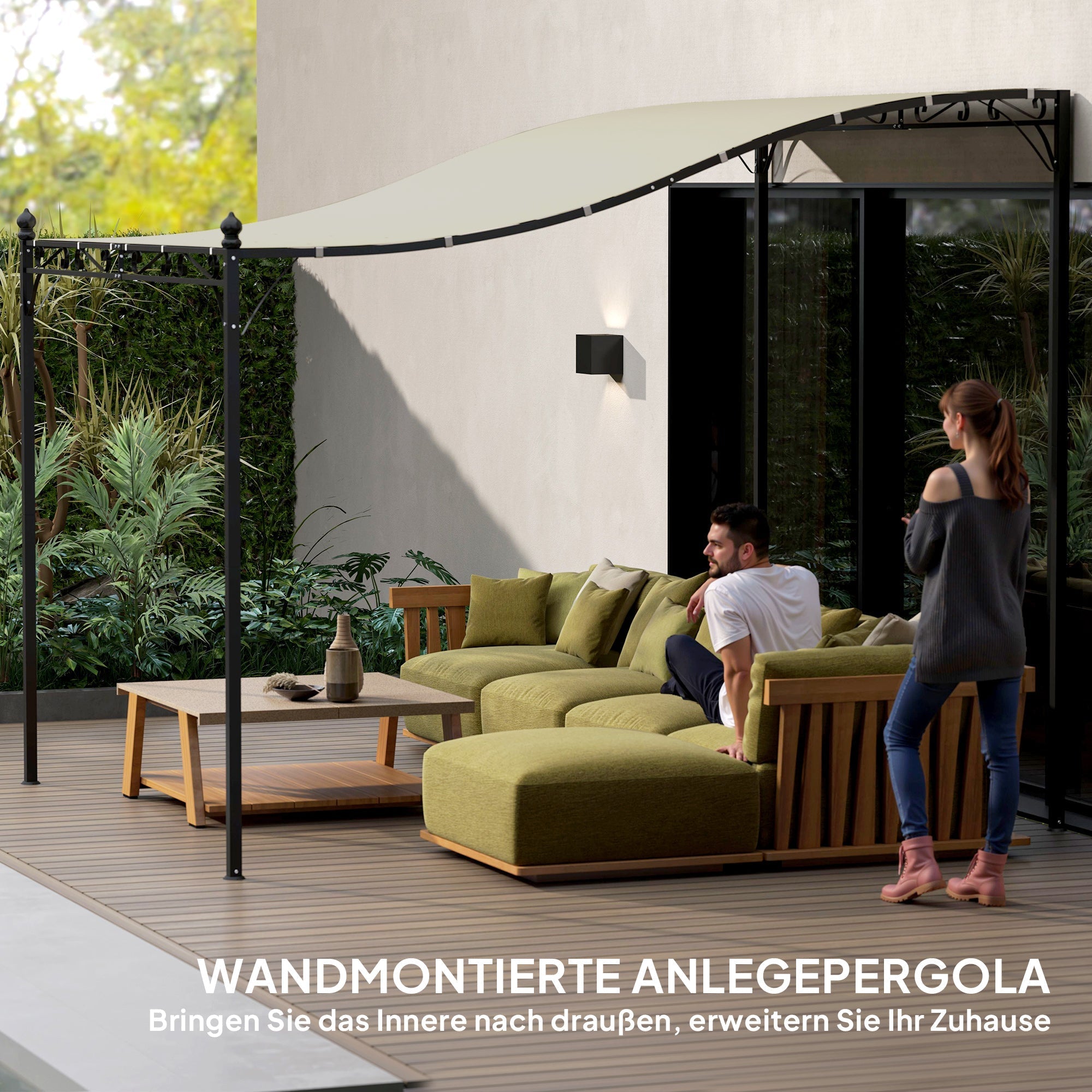 Pergola Pavilion Lean-to Water-Repellent Canopy Freestanding 2.5x3x2.5m Cream White