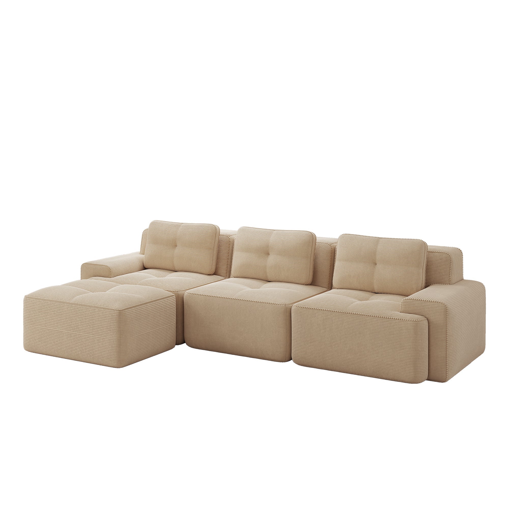 Cloud Modular L-Shaped Sofa 3-Seater Ottoman Boneless Corduroy Beige