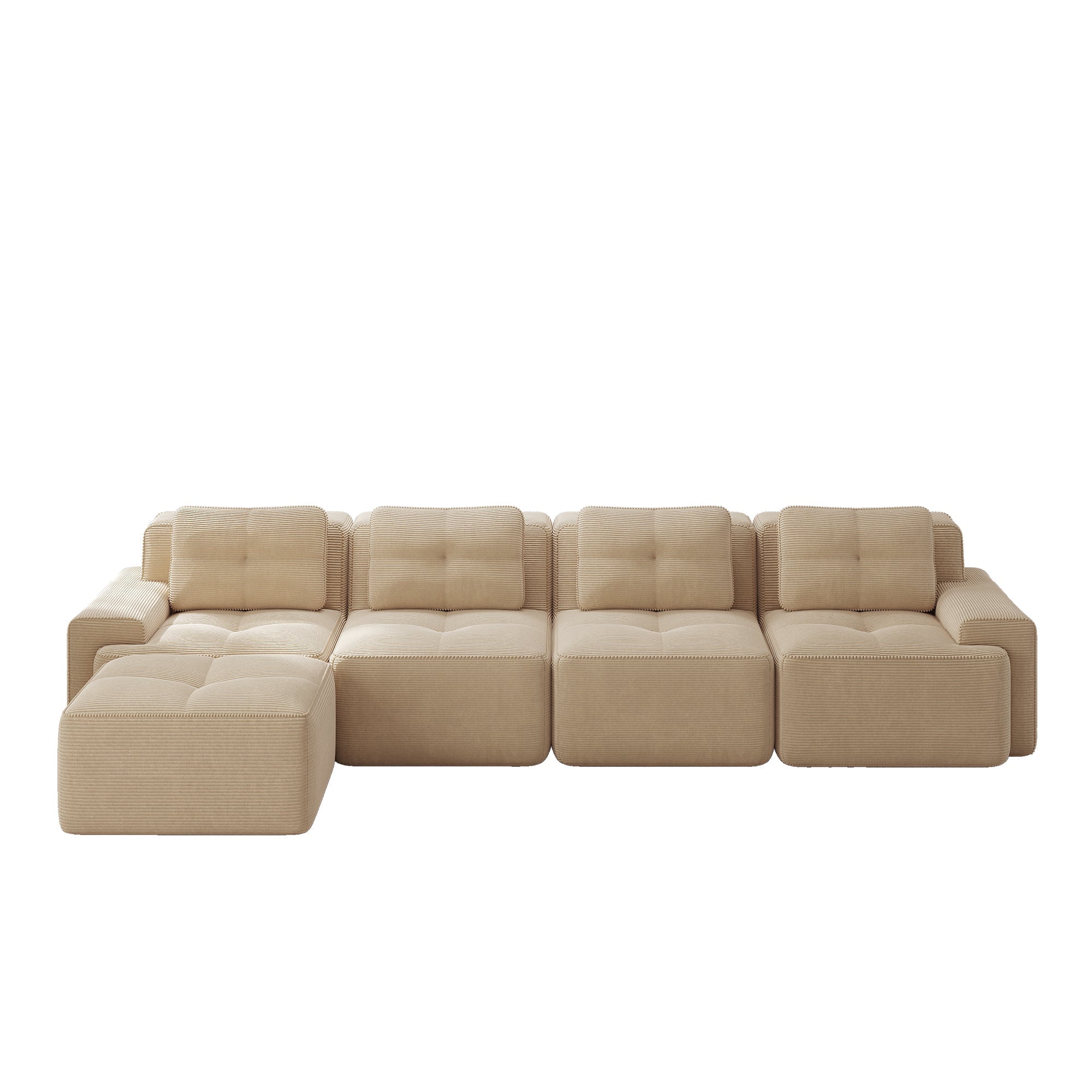 Boneless Modular Sofa L-Shaped Chaise 4-Seater Deep-Seat - Corduroy Beige