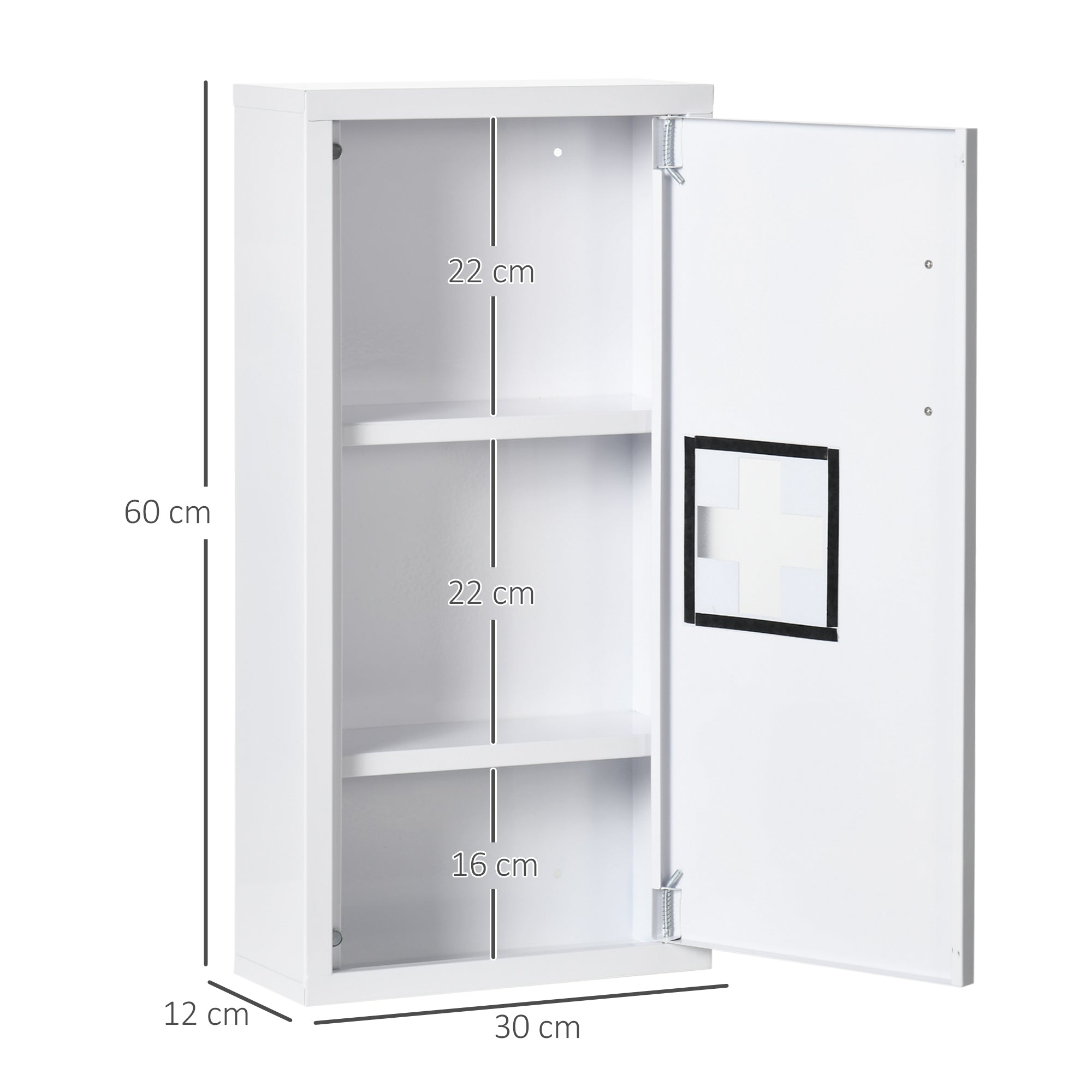 Medicine Cabinet First Aid 3 Inner Compartments Magnetic Closure 40x15x53.5 cm White