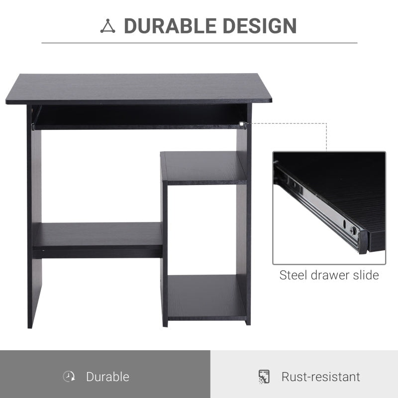 Compact Small Computer Table Desk with Keyboard Tray and Storage Shelf, Black