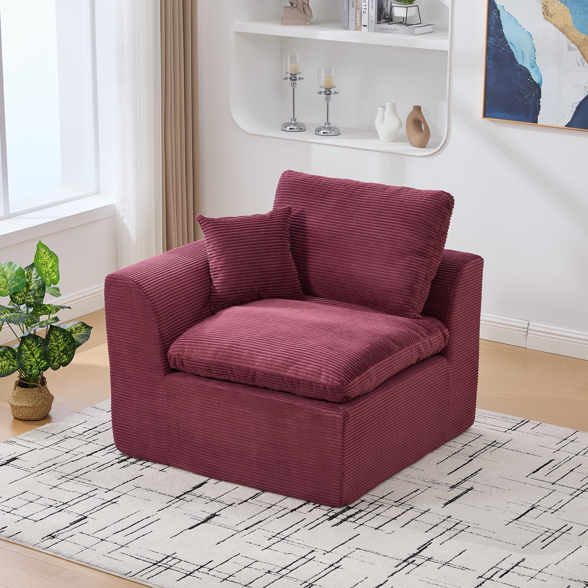 Modern Single-Seater Sofa Armchair Nordic Minimalist with Cushion - Fabric