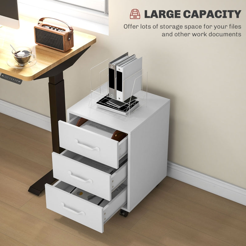 3 Drawer File Cabinet, Mobile Filing Cabinet for Home Office, White