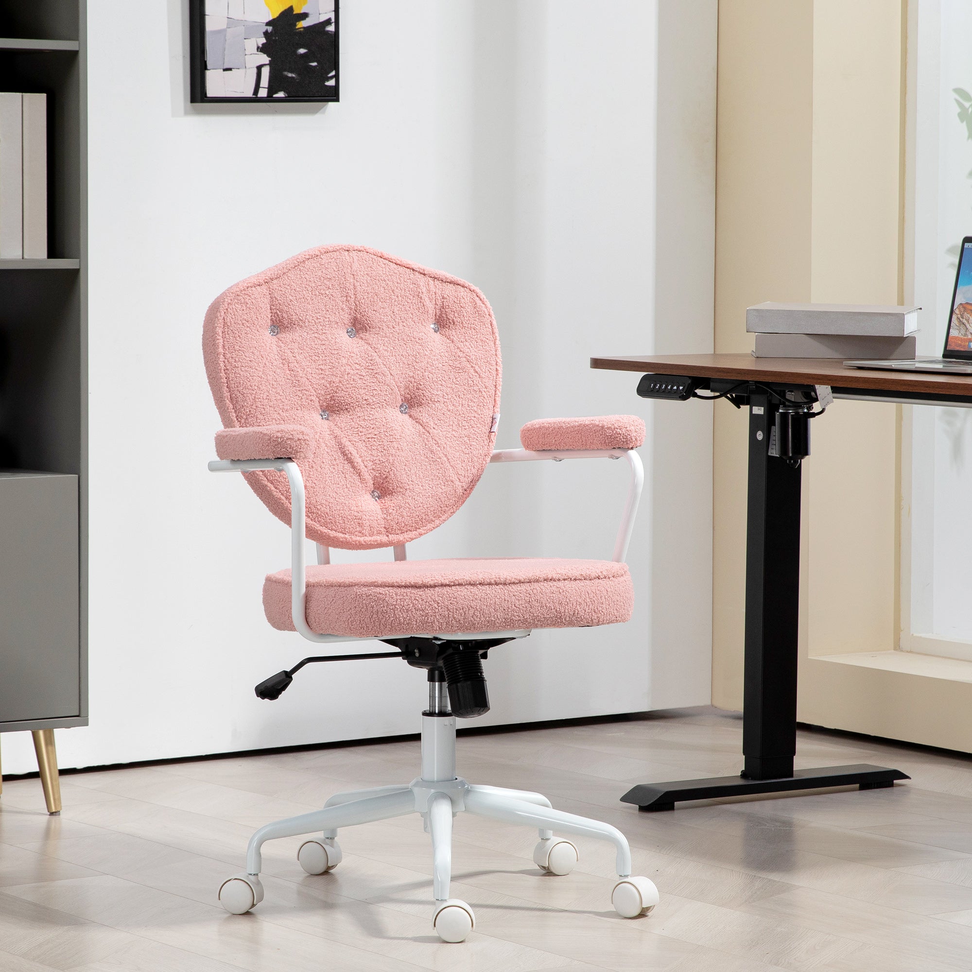 Office Chair, Ergonomic Desk with Rocking and Swivel, Pink Teddy Fleece