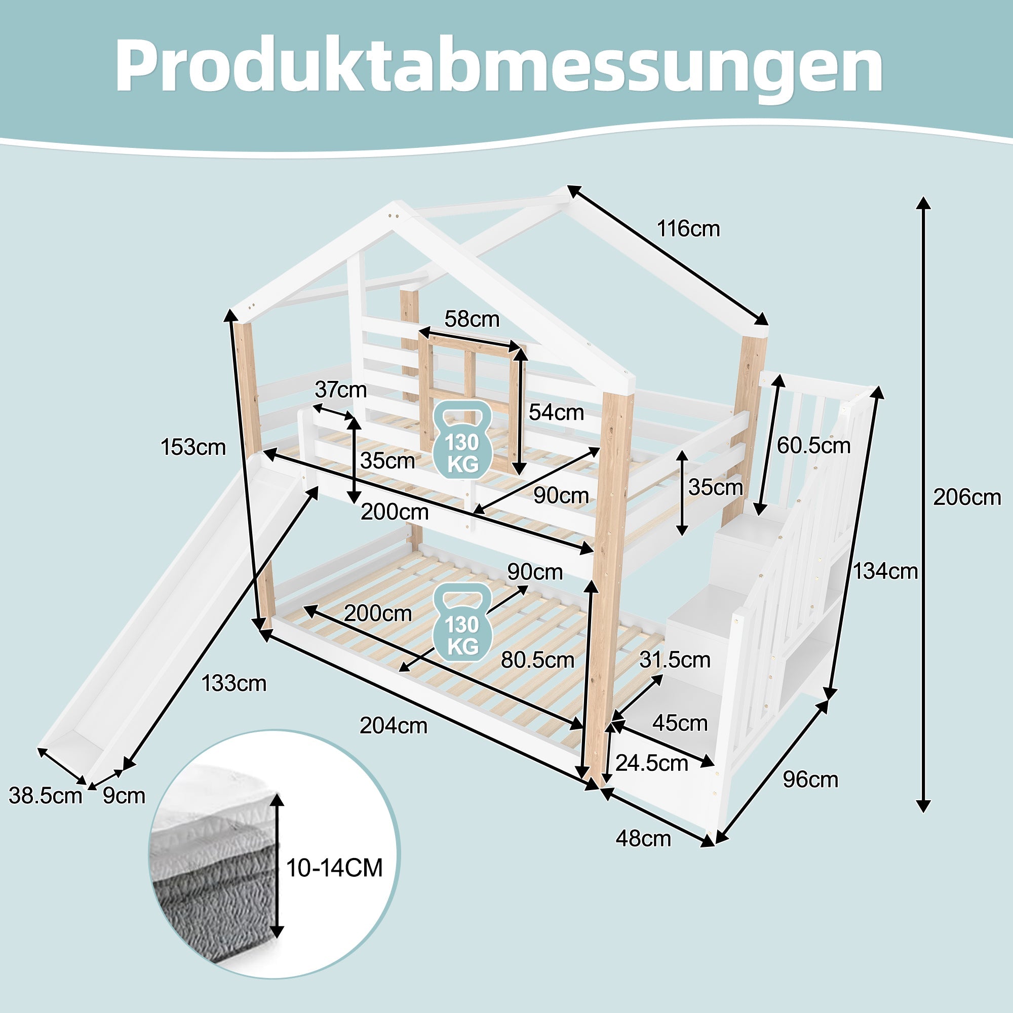 Children's Bunk Bed Slide Stairs Storage Scandinavian Solid Wood