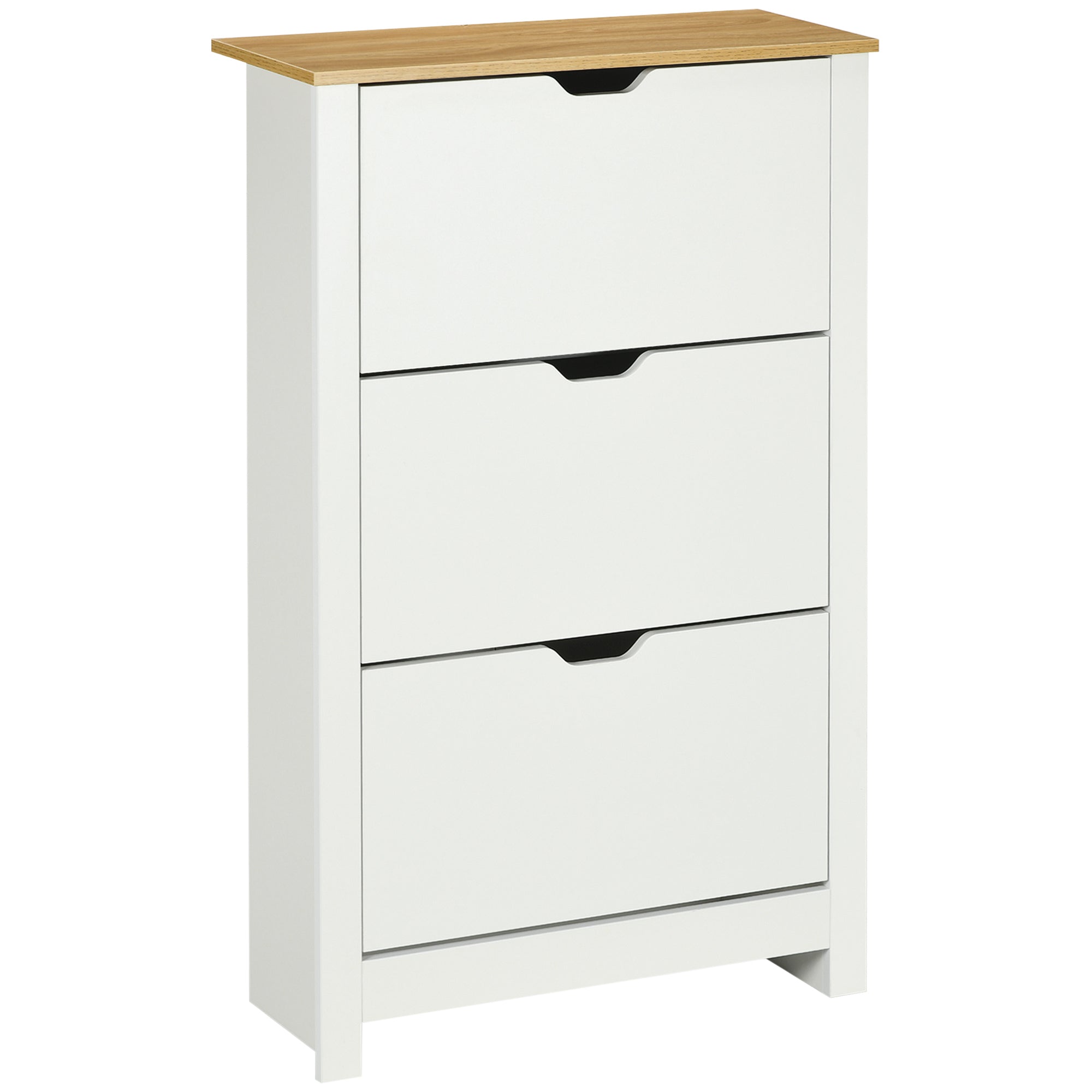Schuhschrank-Regal 3 Klappen 18 Paar, platzsparend, Weiß Natur