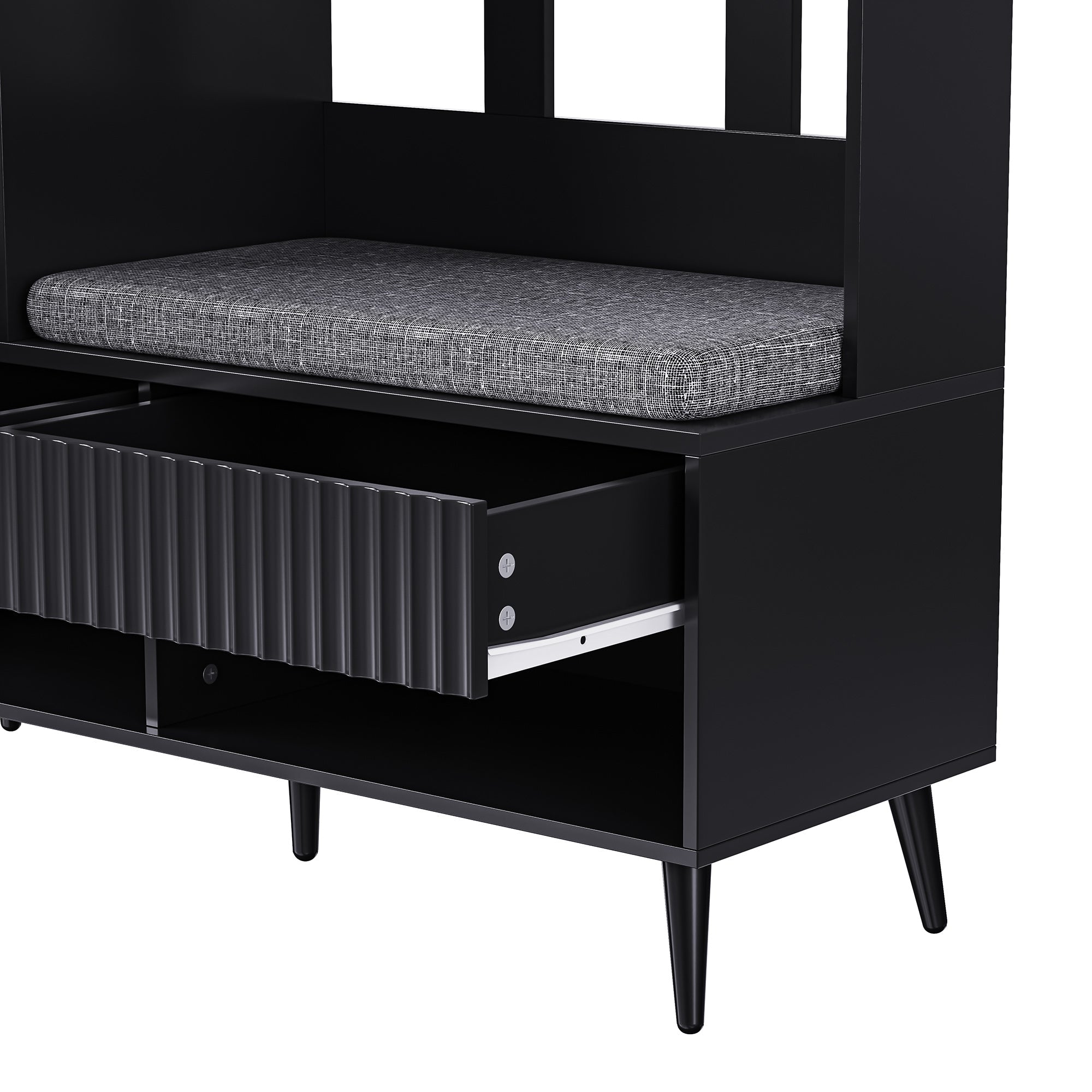 Wardrobe set with shoe bench, 4 coat hooks, two drawers, 1 door, black