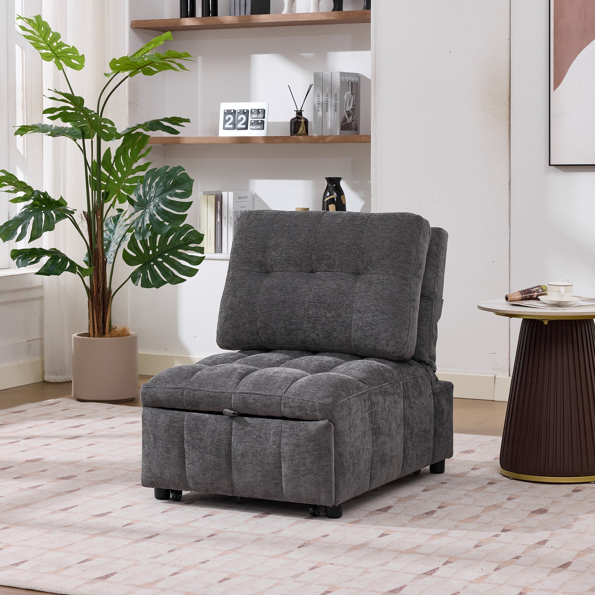 Sleeper Sofa with Adjustable Backrest and Foldable Pull-out, Grey