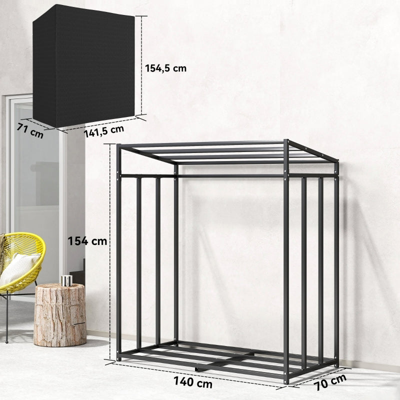 Firewood Rack Steel with Fabric Cover, 300kg Load Capacity, Black