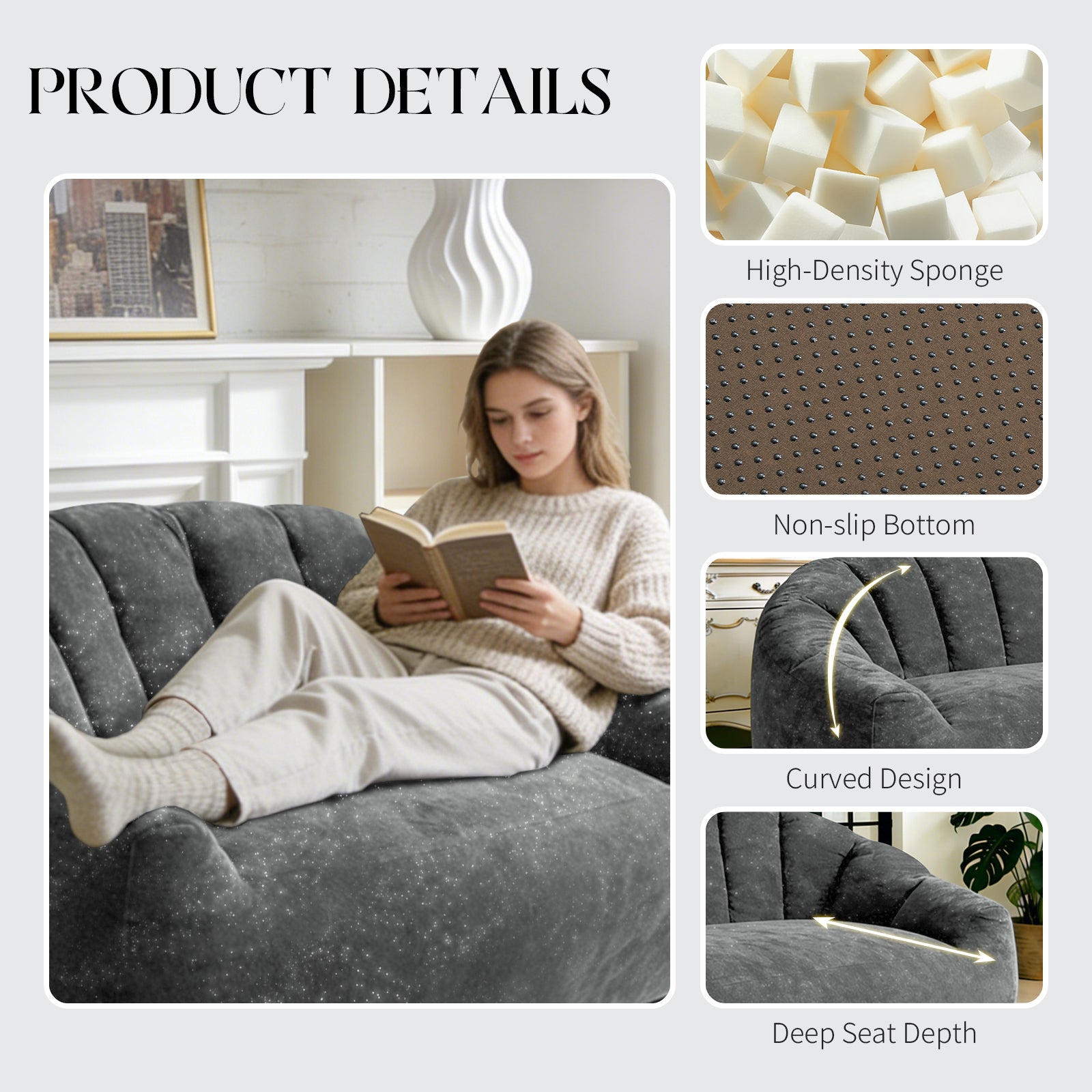 Artfully Curved Sculptural Sofa with Wave-Form Backrest, Contemporary Living Space Style