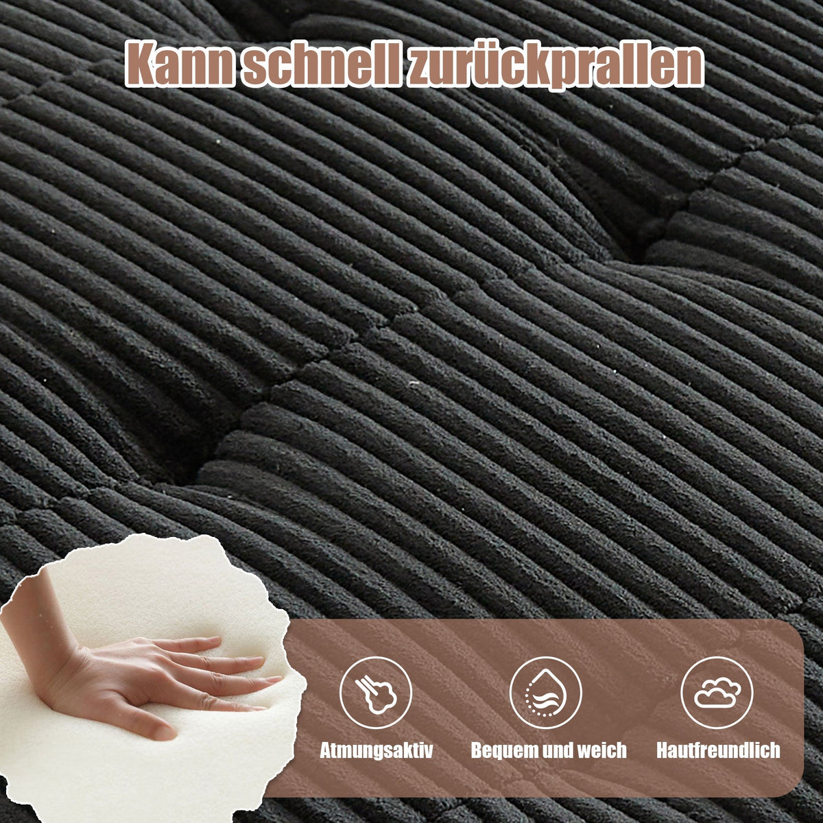 Modular Sofa 6-Seater 308cm, Ergonomic Storage Pockets, Corduroy Black