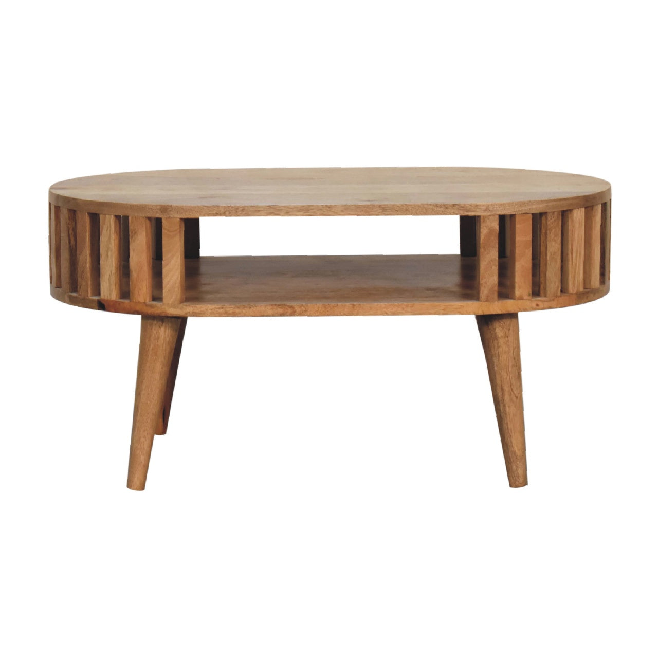 Ariella Coffee Table with Shelf for Small Spaces, Solid Wood Brown