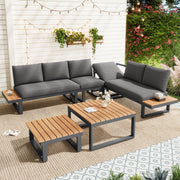 Garden Furniture Set Corner Adjustable Tilt 2 Coffee Tables - Grey/Black