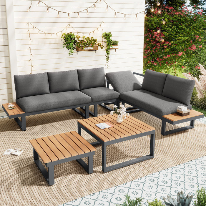Garden Furniture Set Corner Adjustable Tilt 2 Coffee Tables - Grey/Black