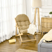 Reclining Armchair, Folding Upholstered Lounge Chair, Beech Wood, Brown