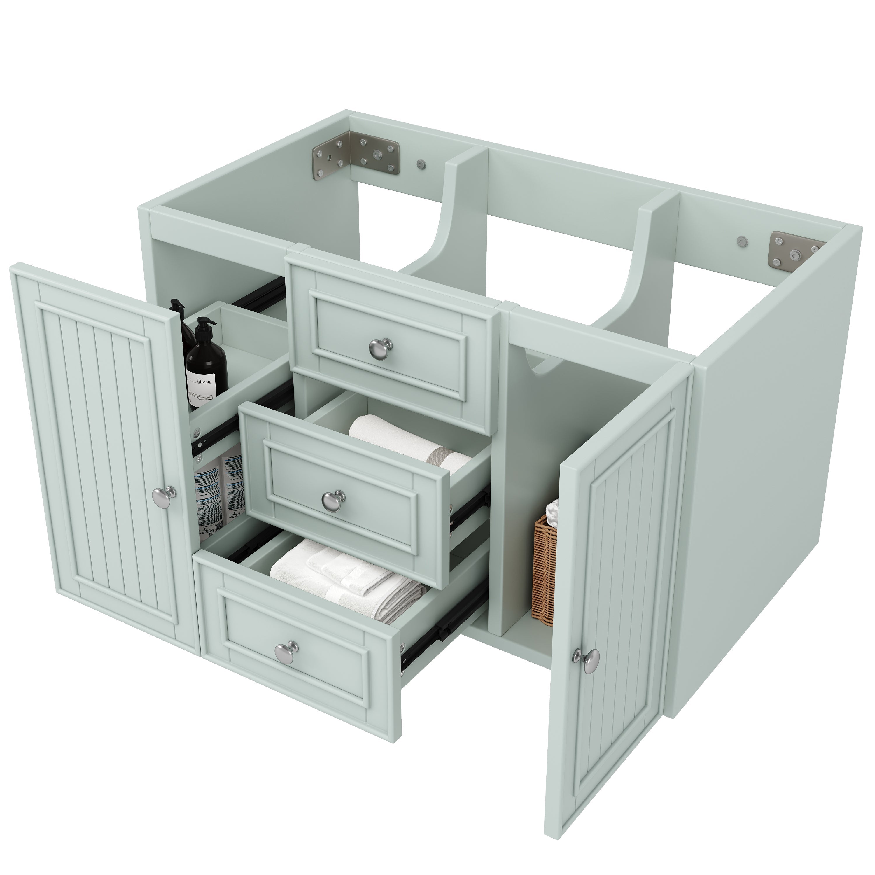 Wall-Mounted Vanity Unit 3 Drawers Modern Style 78.5x46.8cm - Green