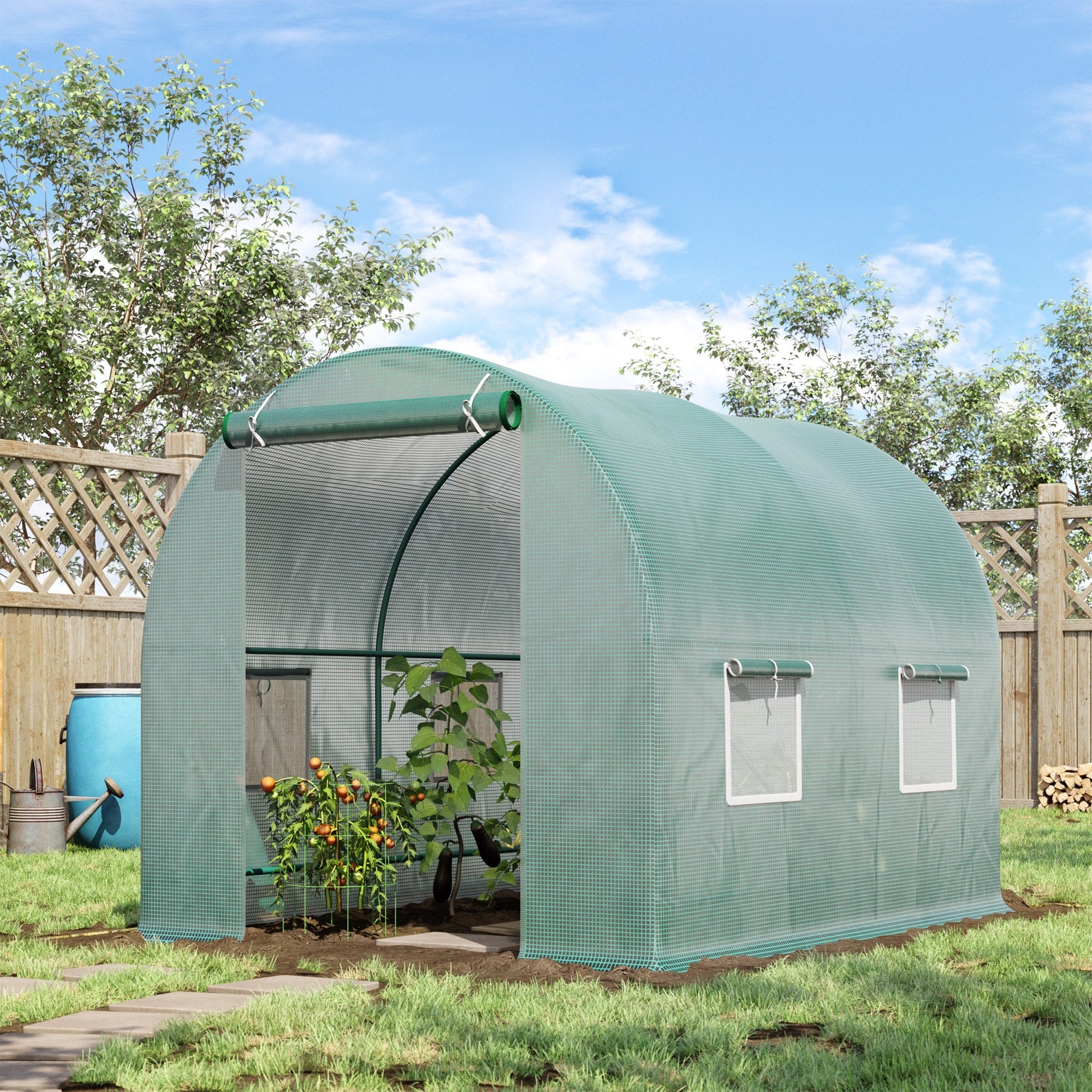 Polytunnel Greenhouse Film Tunnel with Window, Green