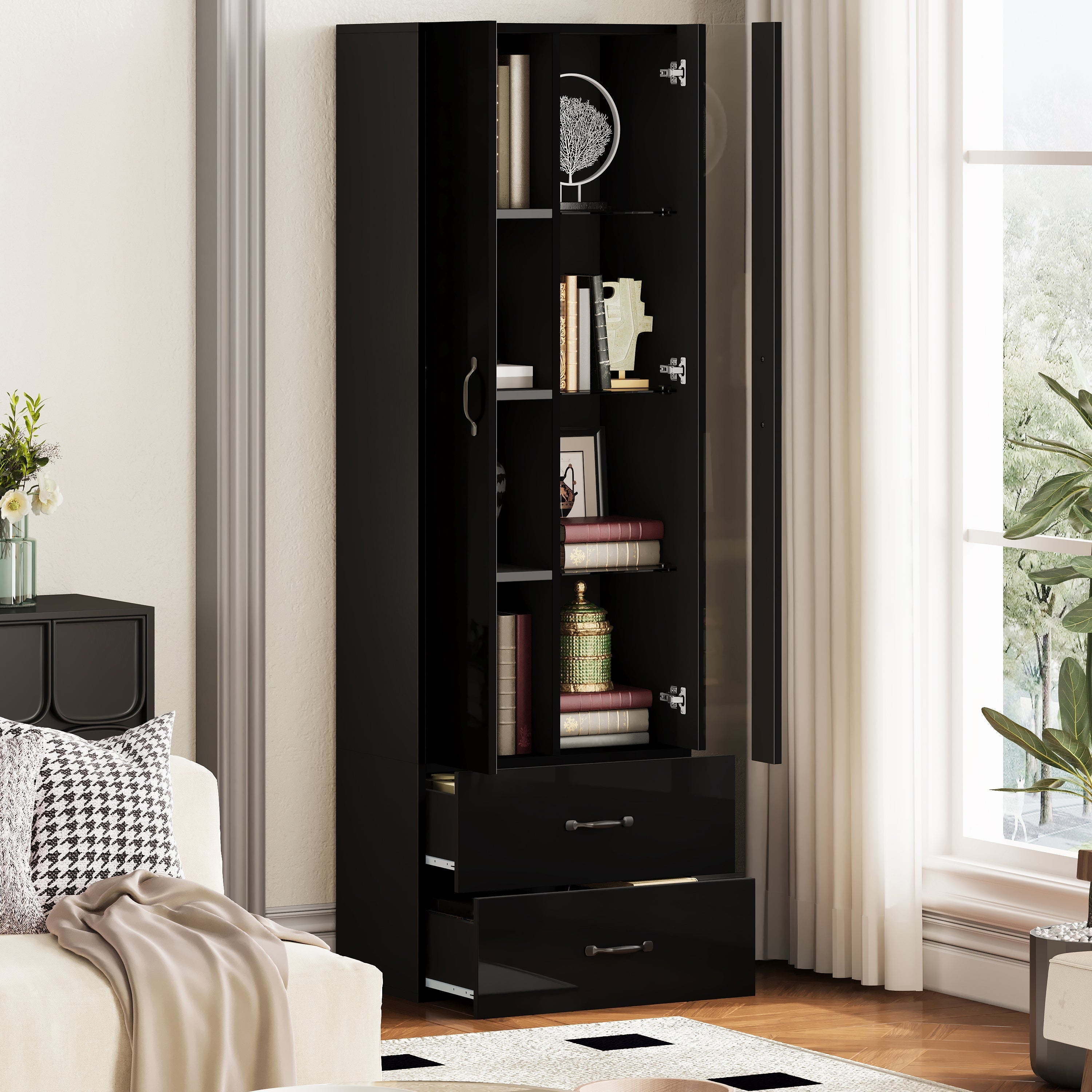 LED Display Cabinet Freestanding 2 Doors - Black