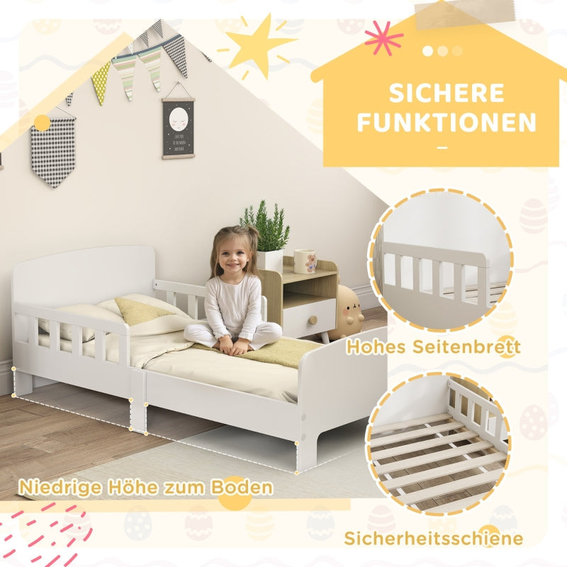 Children's Bed with Safety Rails, Toddler Bed for 3-8 Years, MDF White