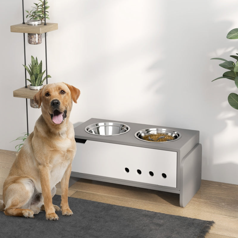 Elevated Dog Feeding Station, 2x2000ml Bowls, Grey