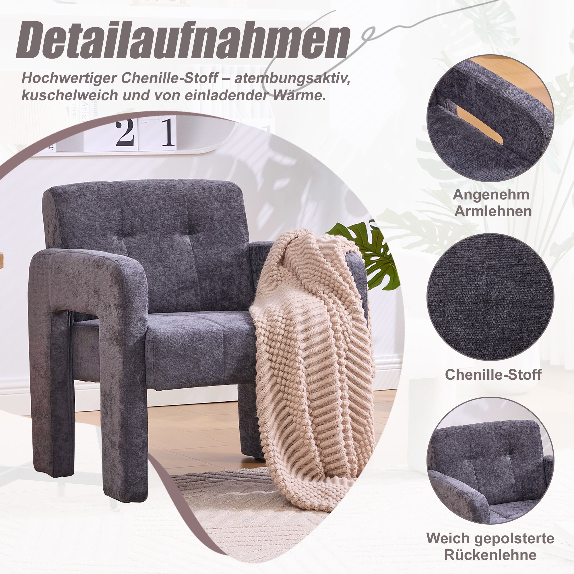 Single Armchair Modern Minimalist Padded Nordic Style - Upholstered