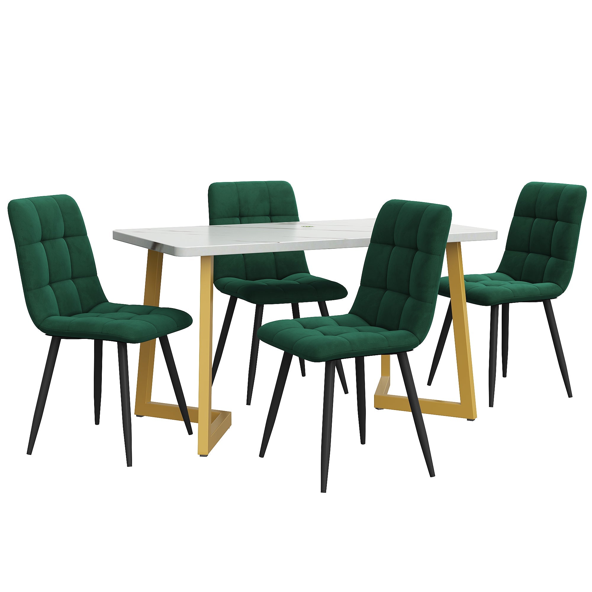 117cm Dining Set 5-Piece Rectangular Modern Dark Green Velvet Gold