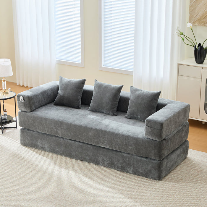 Modular Chenille Block Sofa - Super Soft, Combinable with Side Pockets - Chenille Fabric