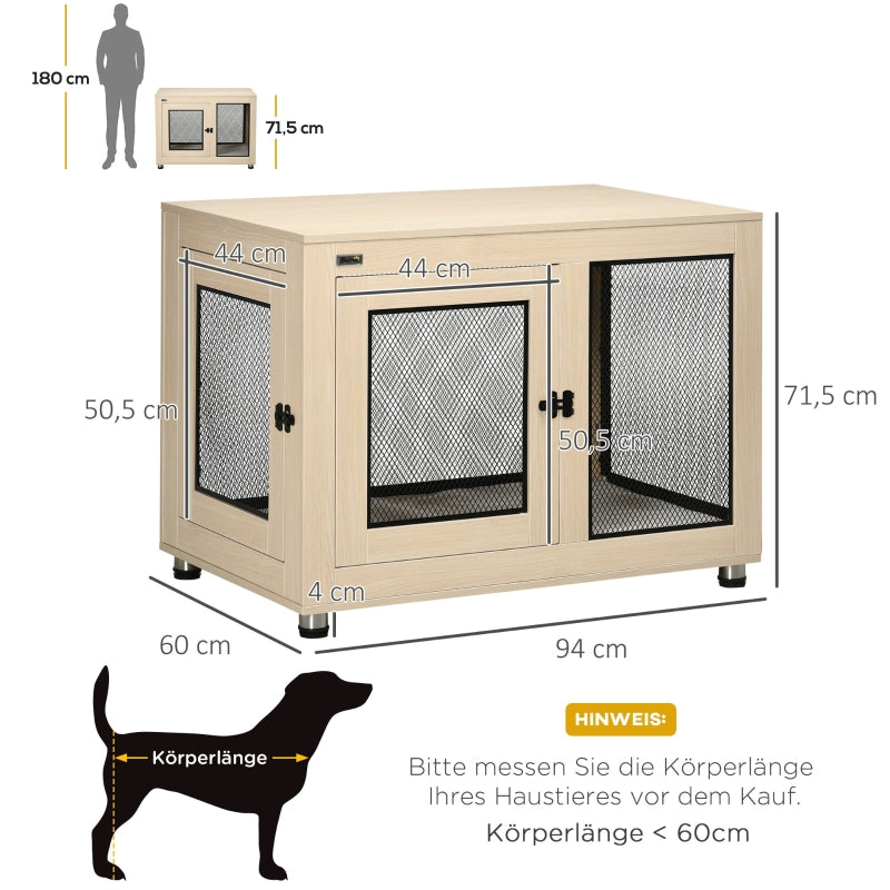 Hundebox, abschließbar, 2 Türen, Natur + Schwarz
