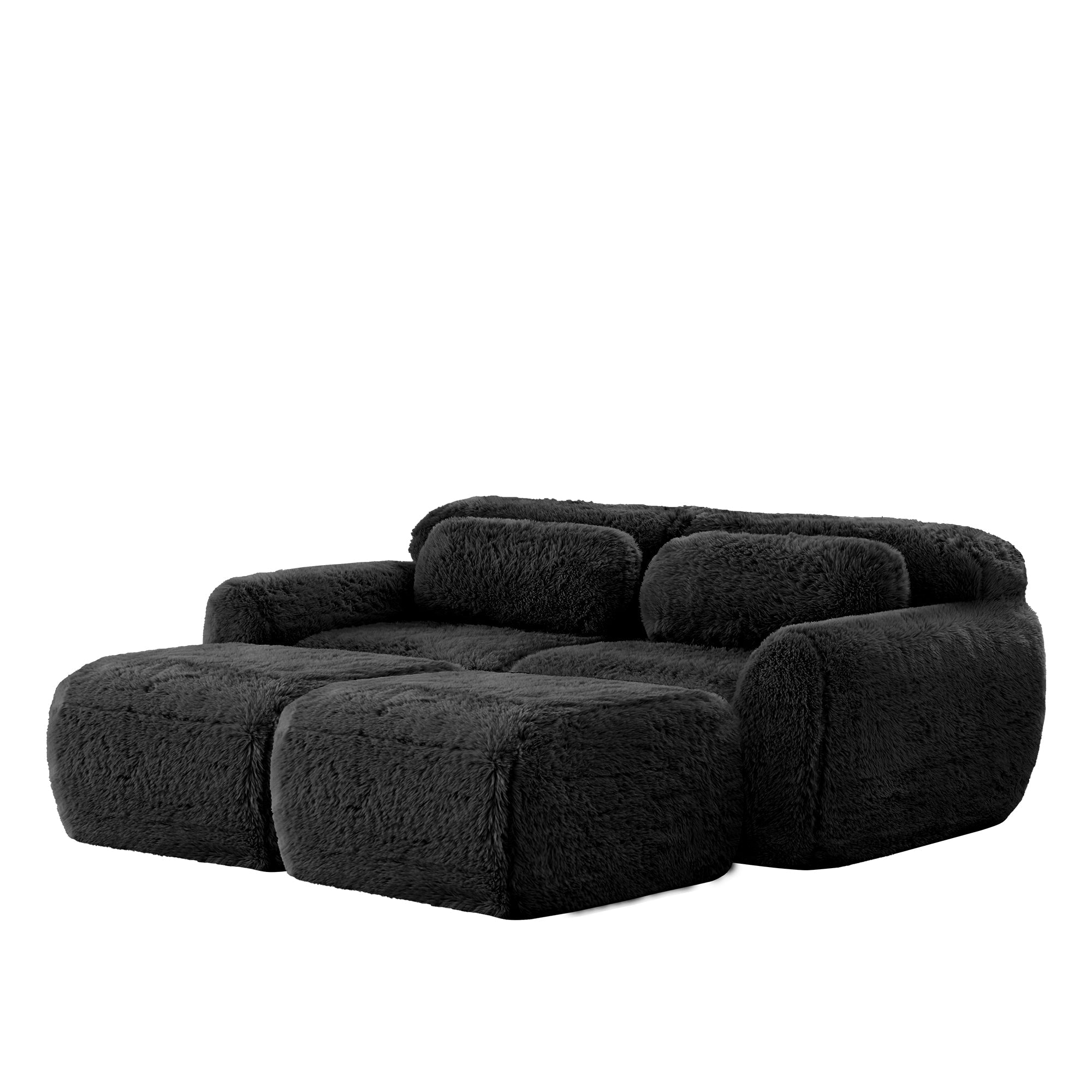 Boneless Cloud Sofas Modular Sleeper Sofa Two-Seater with 2 Ottomans No Assembly Plush Black