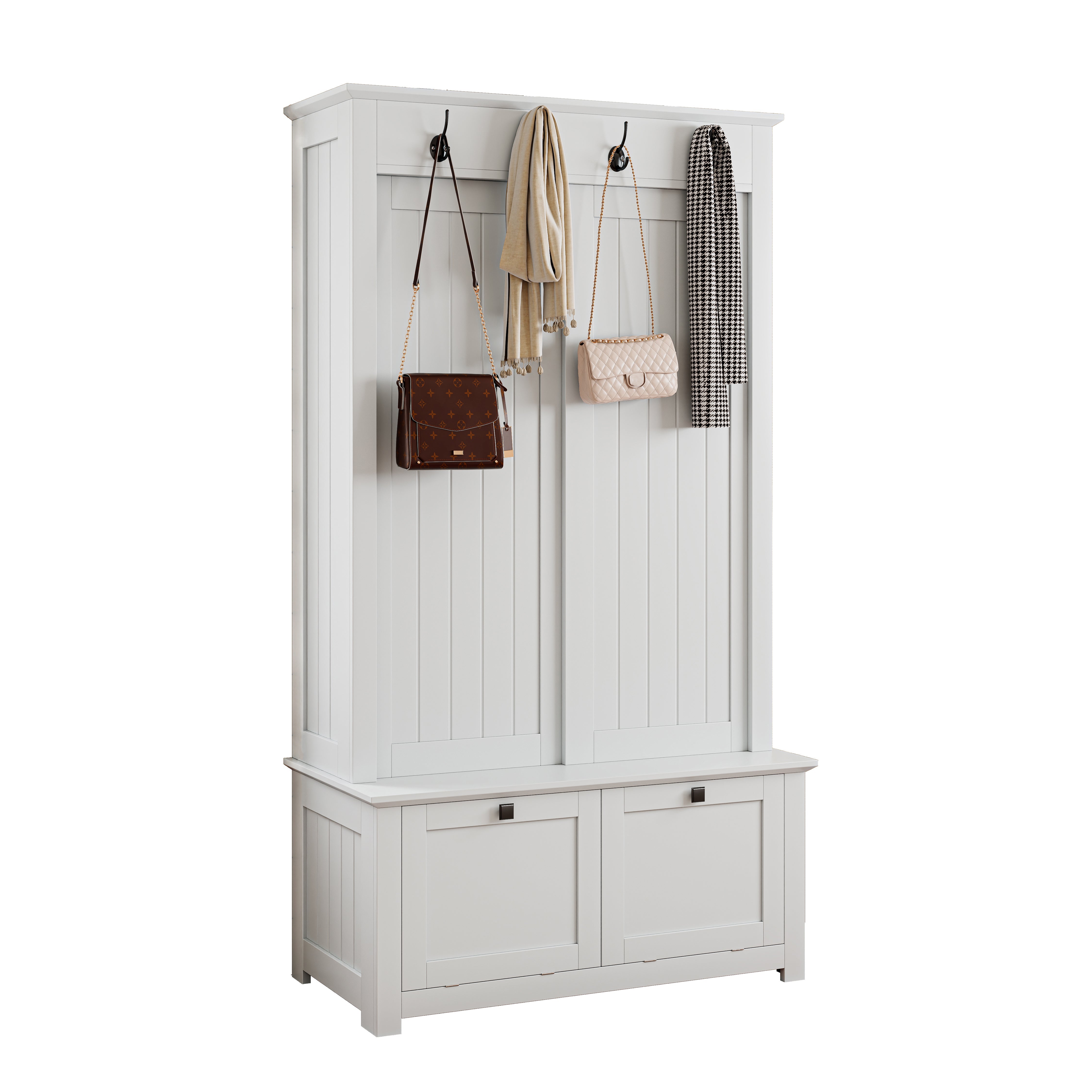 Minimalist Wardrobe Set with Shoe Cabinet, Hooks & Storage - White