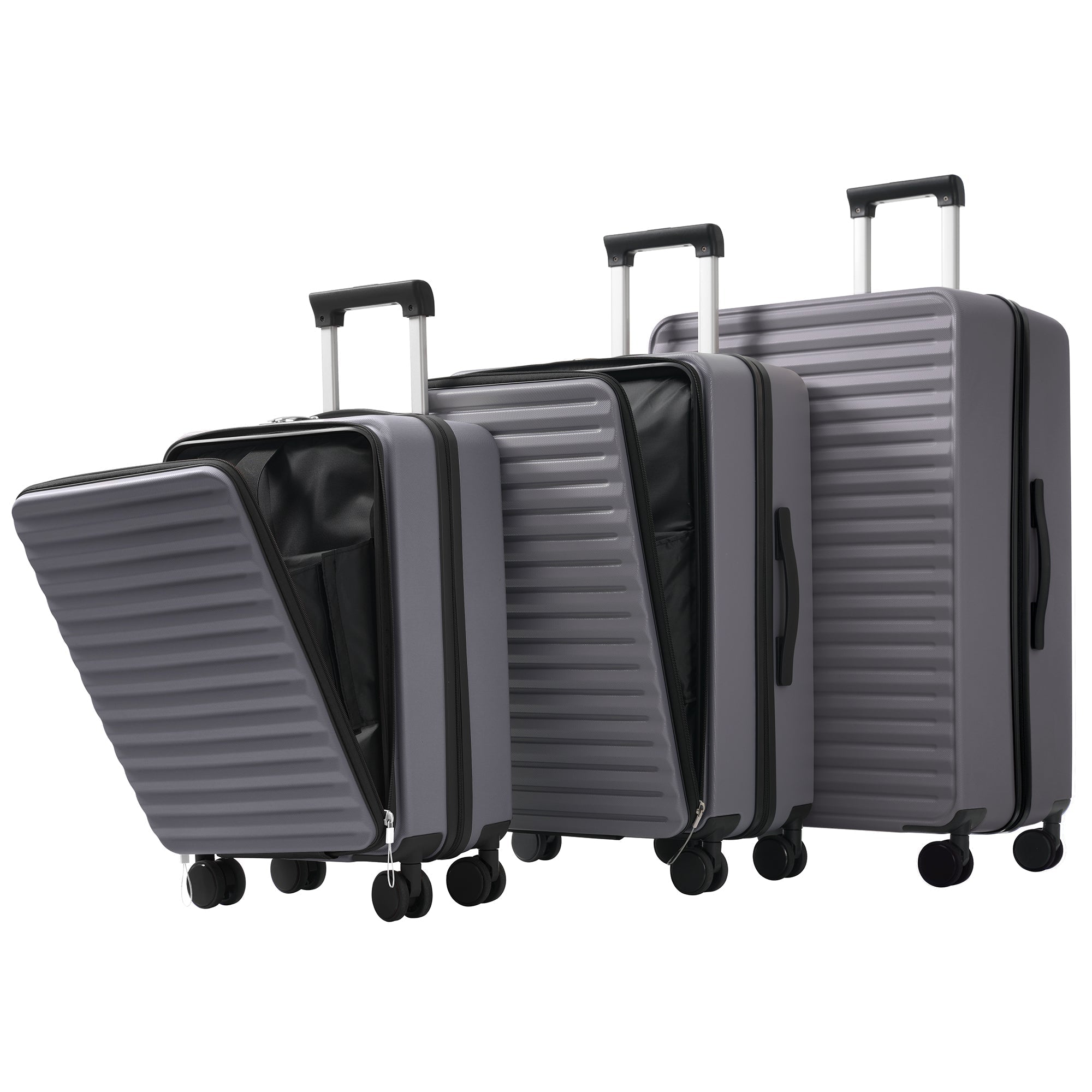 Three-piece Luggage Set - Front-opening, Cup Holders, TSA Lock, 360° Wheels, ABS Material