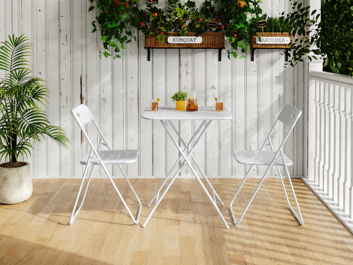 Outdoor 3-Piece Foldable Bistro Set, 2 Chairs and 1 Table, Weather-Resistant Metal, White