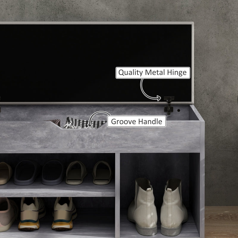 Shoes Cabinet Bench with Hidden Storage and Padded Seat, Grey Wood Grain