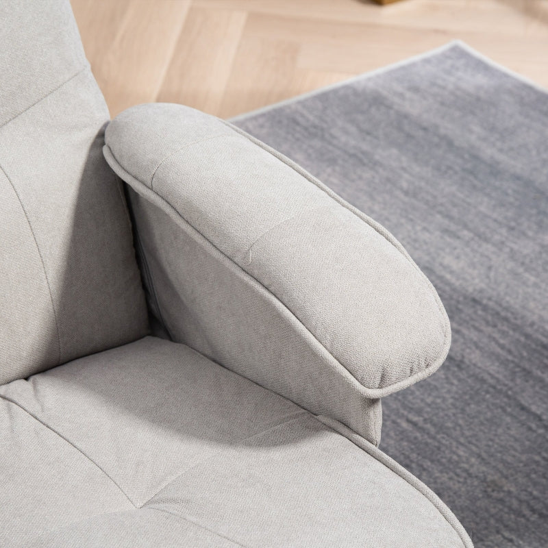 Linen Swivel Recliner Chair with Footstool, Wooden Base, Light Grey