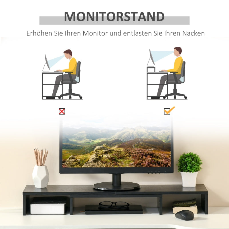 Vinsetto Monitor Stand, Dual Screen Riser Adjustable, Black