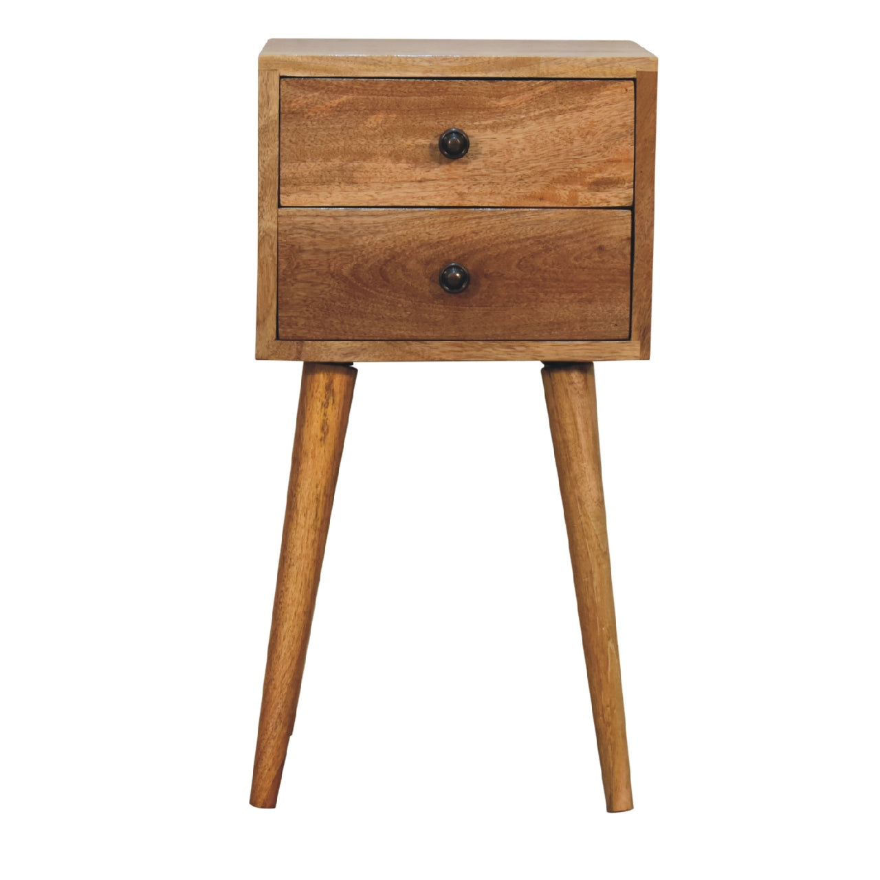 Solid Wood Mini Bedside, 2 Drawers, Brown