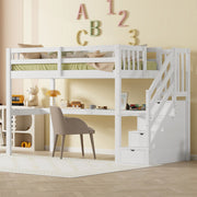 Loft Bed 90x200 Storage Drawers Under-Bed Desk - White